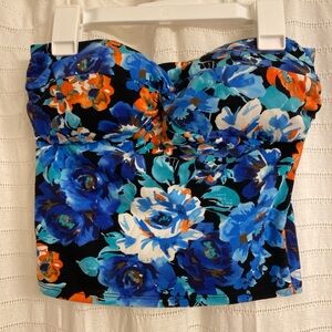 tube top with blue and orange floral print padded Medium women vacation summer